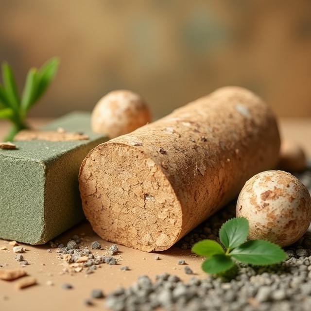 Dettaglio di materiali da costruzione ecologici come sughero e fibra di legno